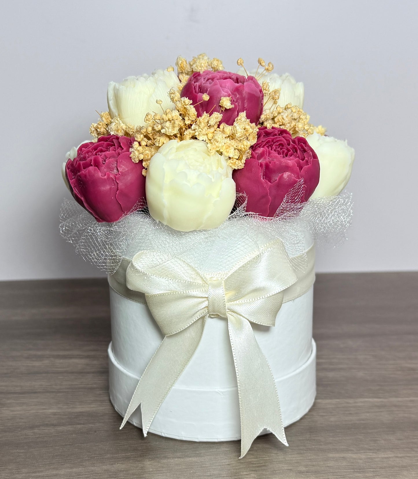 Floral Candle Bouquet-Hand sculpted Burgundy and White