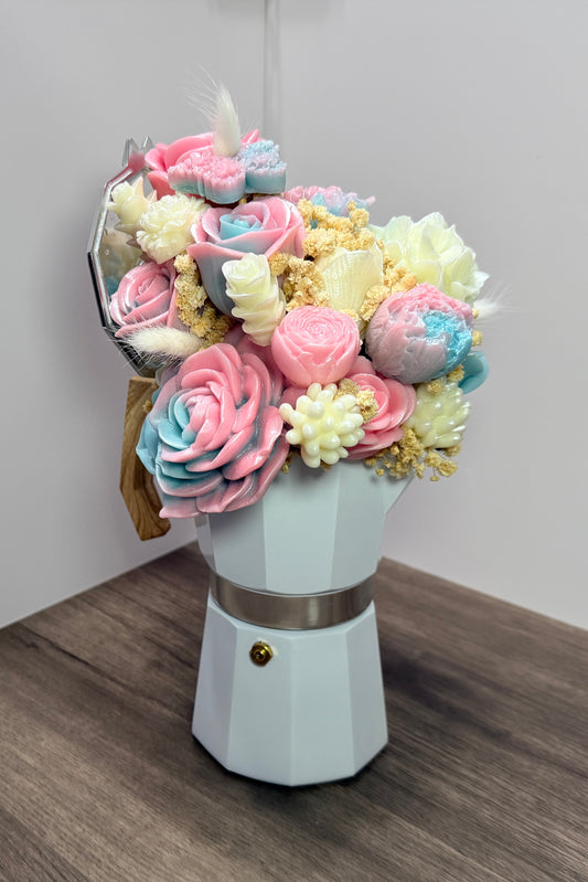 Handcrafted Floral Wax Coffee Maker Bouquet Candle: Sculpted Blooms, Scented Home Decor