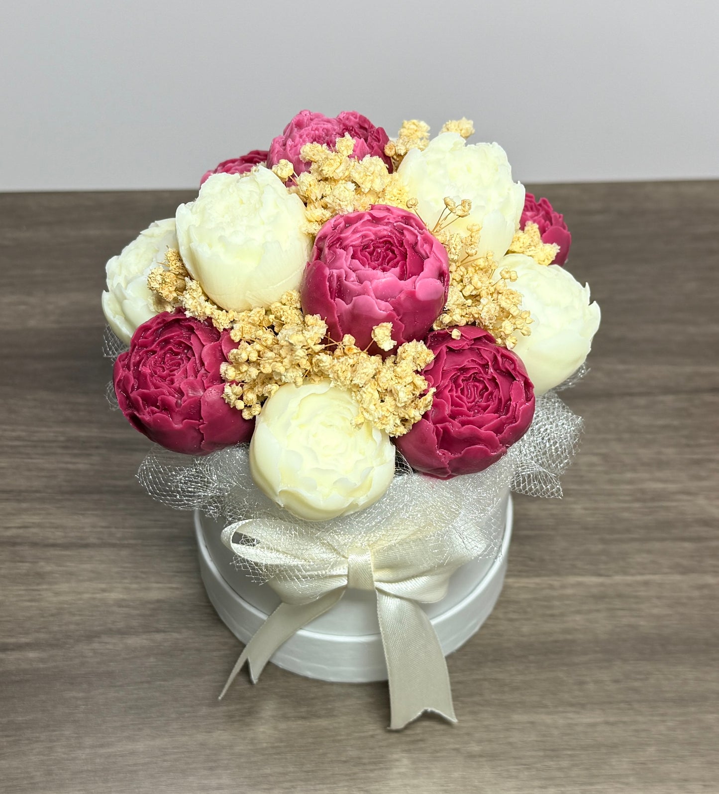 Floral Candle Bouquet-Hand sculpted Burgundy and White