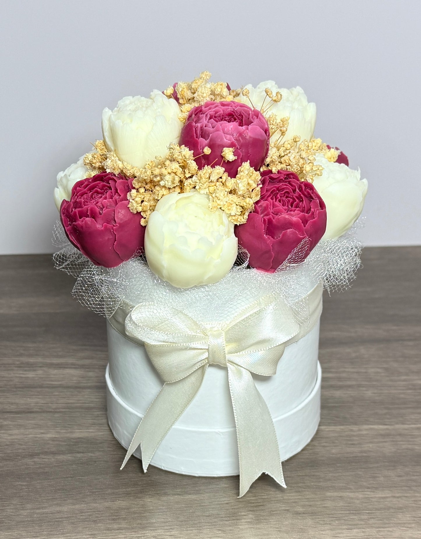 Floral Candle Bouquet-Hand sculpted Burgundy and White