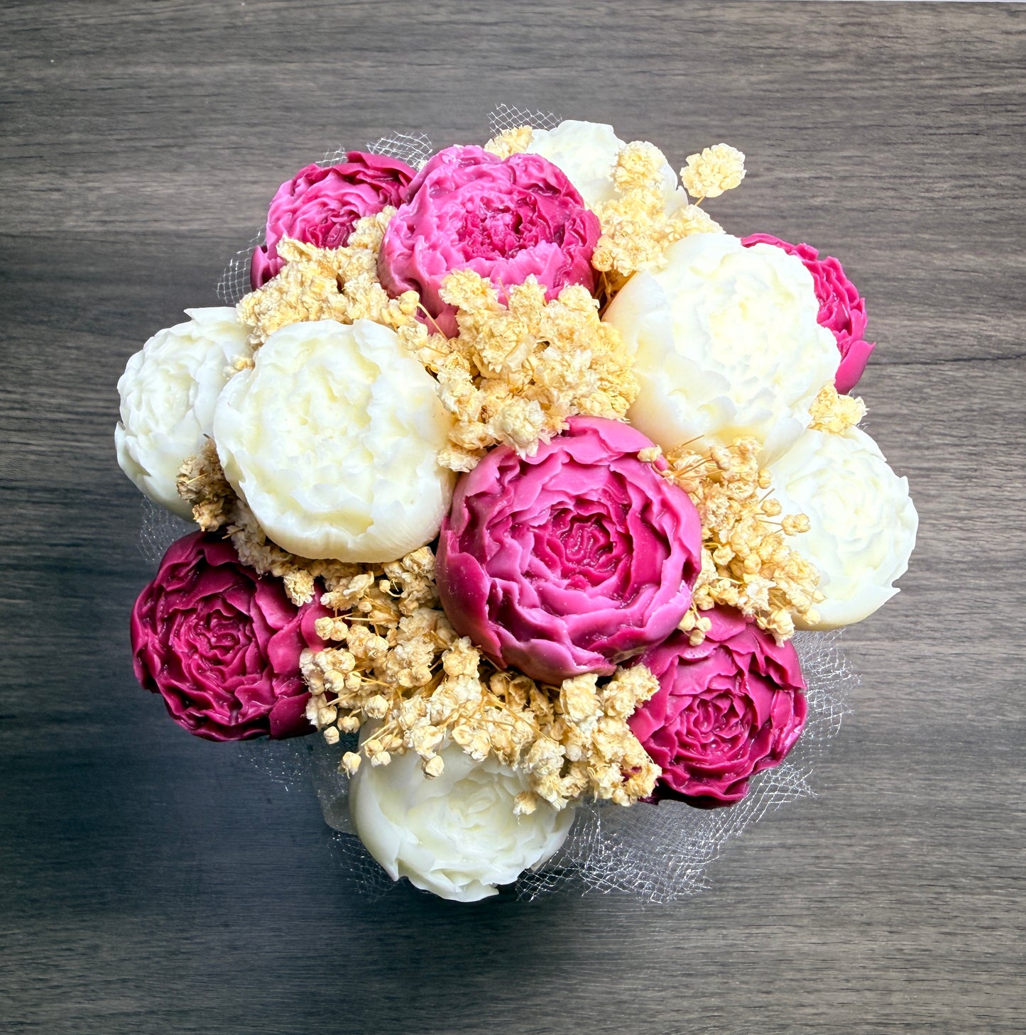 Floral Candle Bouquet-Hand sculpted Burgundy and White