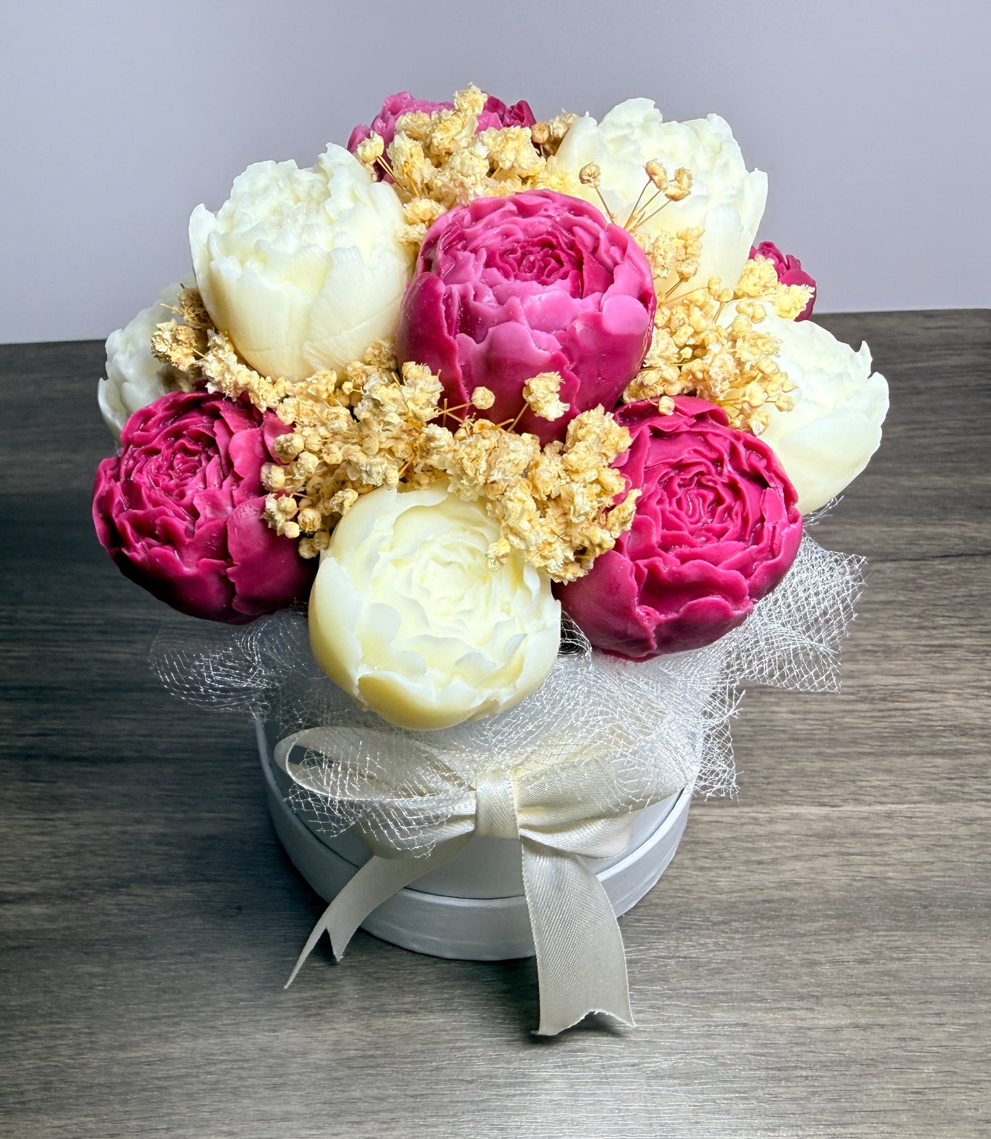 Floral Candle Bouquet-Hand sculpted Burgundy and White