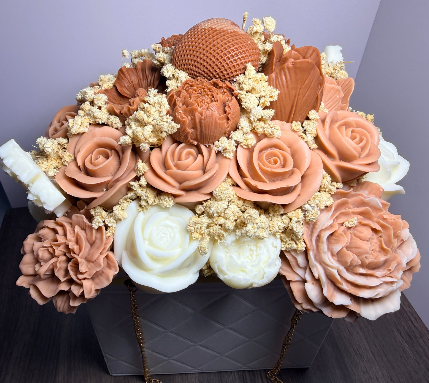 Elegant Designer Candle Bouquet with Sculpted Florals