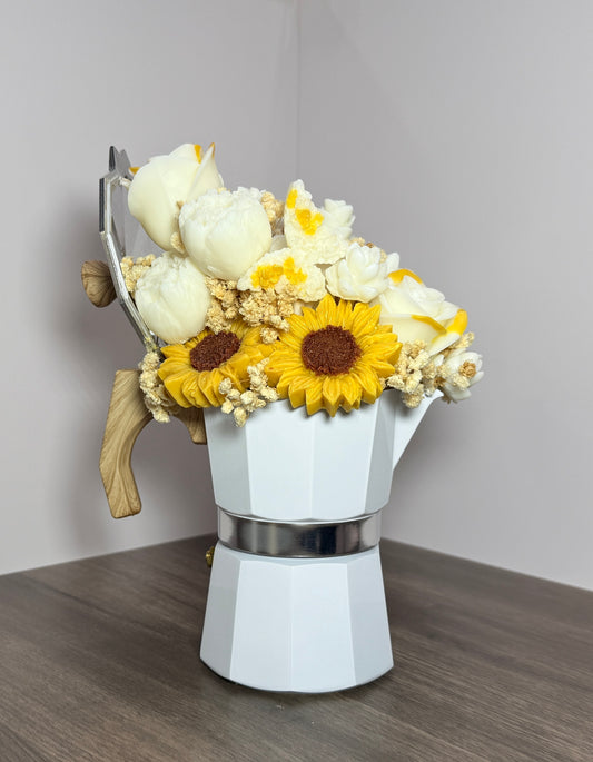 Scented Candle Flower Bouquet in White Coffee Maker