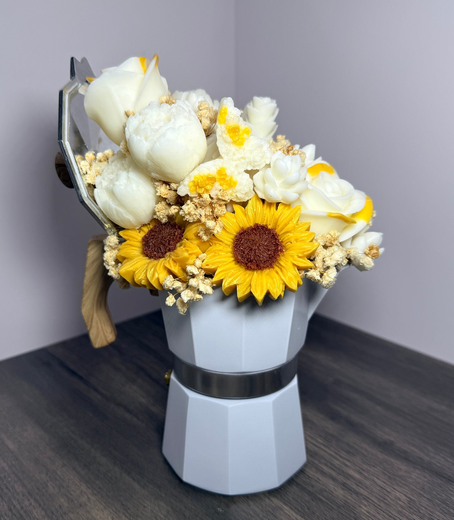 Scented Candle Flower Bouquet in White Coffee Maker