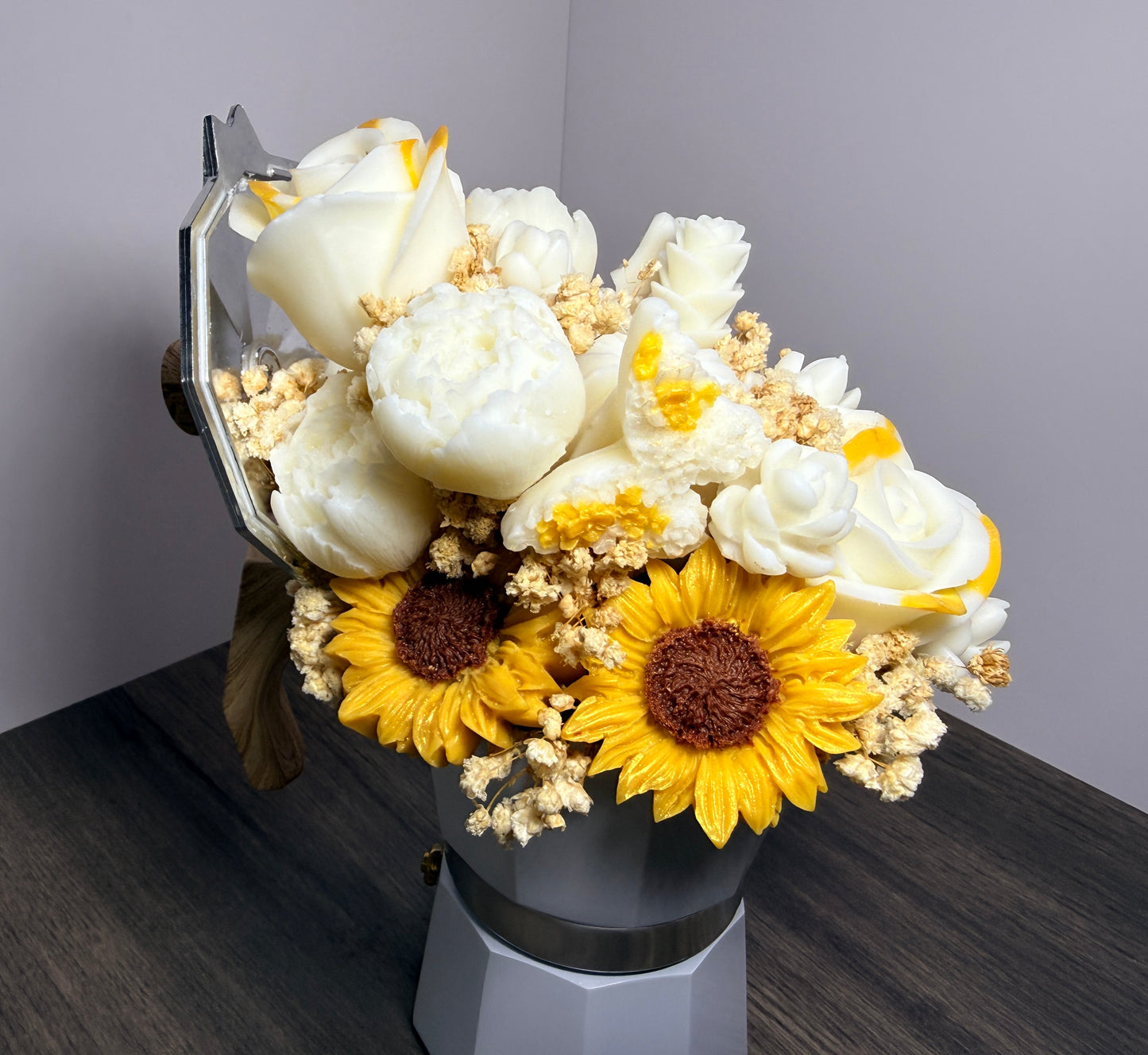 Scented Candle Flower Bouquet in White Coffee Maker