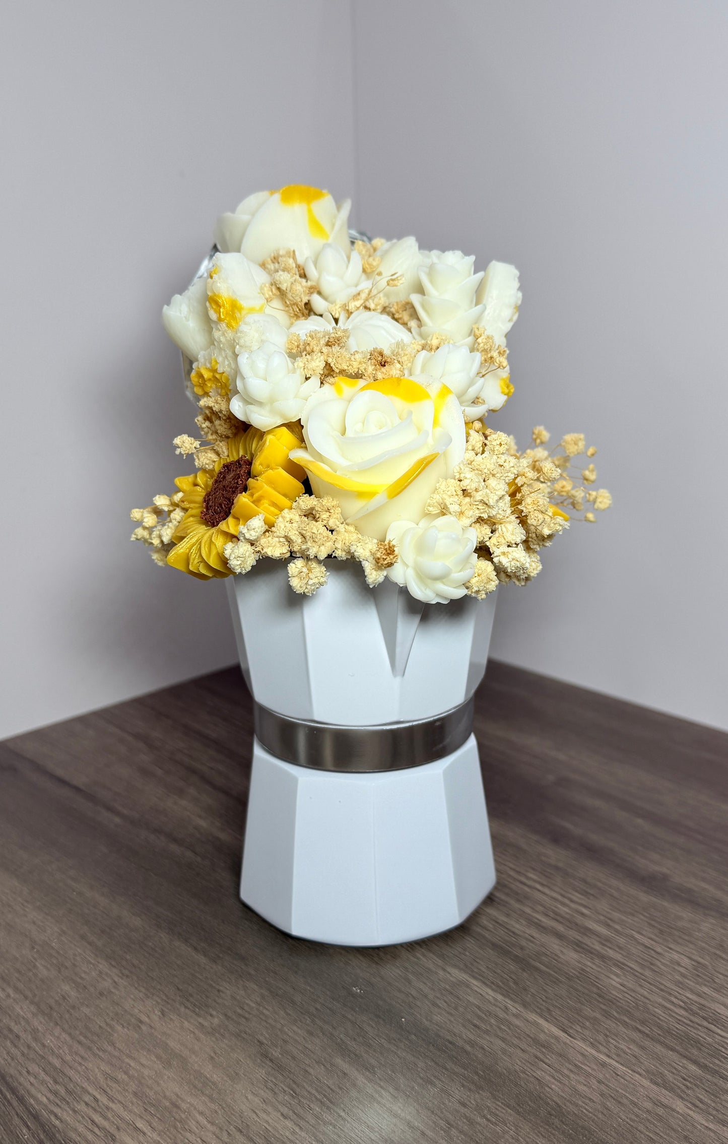 Scented Candle Flower Bouquet in White Coffee Maker