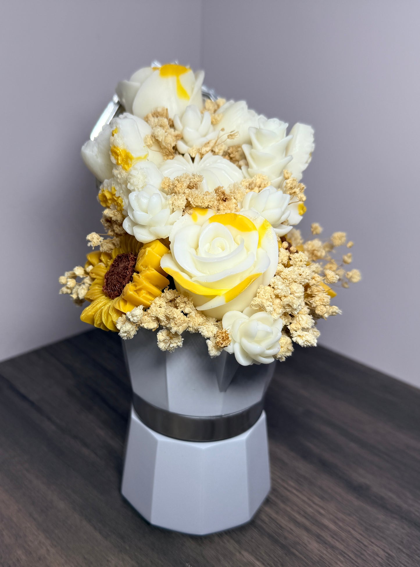 Scented Candle Flower Bouquet in White Coffee Maker