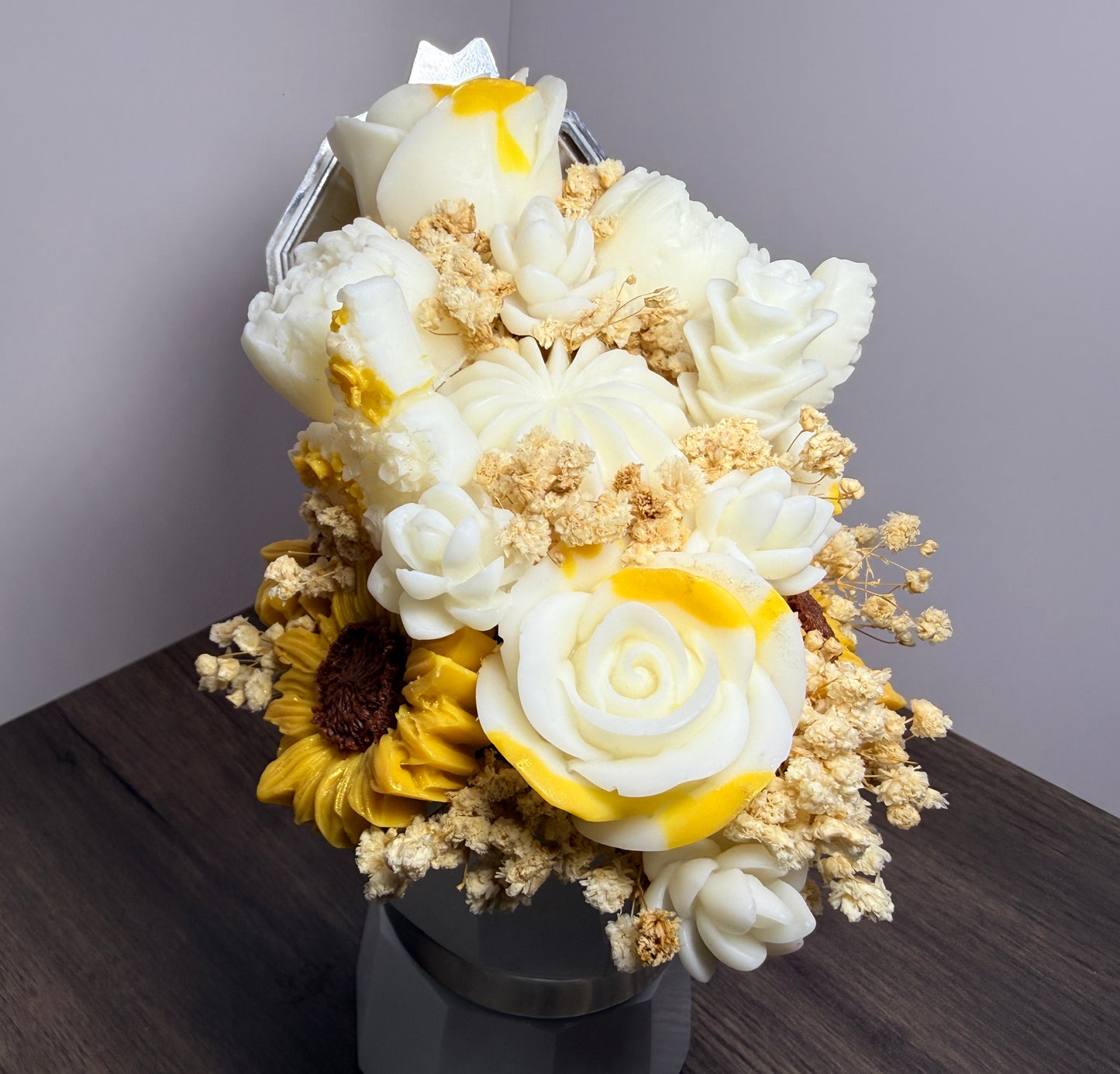 Scented Candle Flower Bouquet in White Coffee Maker