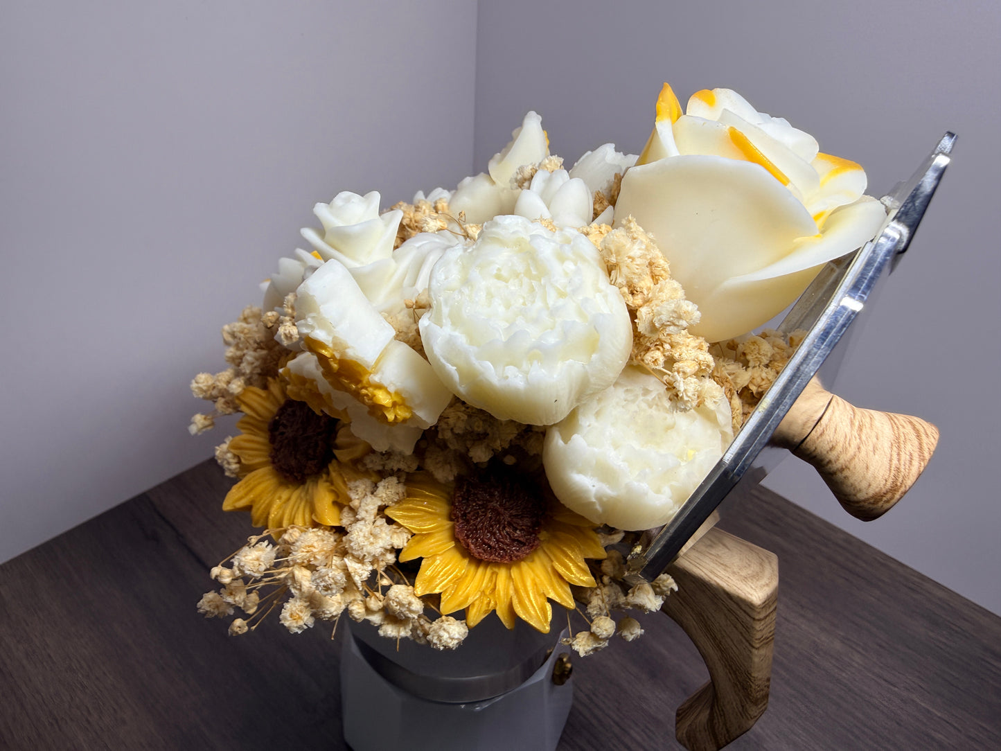 Scented Candle Flower Bouquet in White Coffee Maker