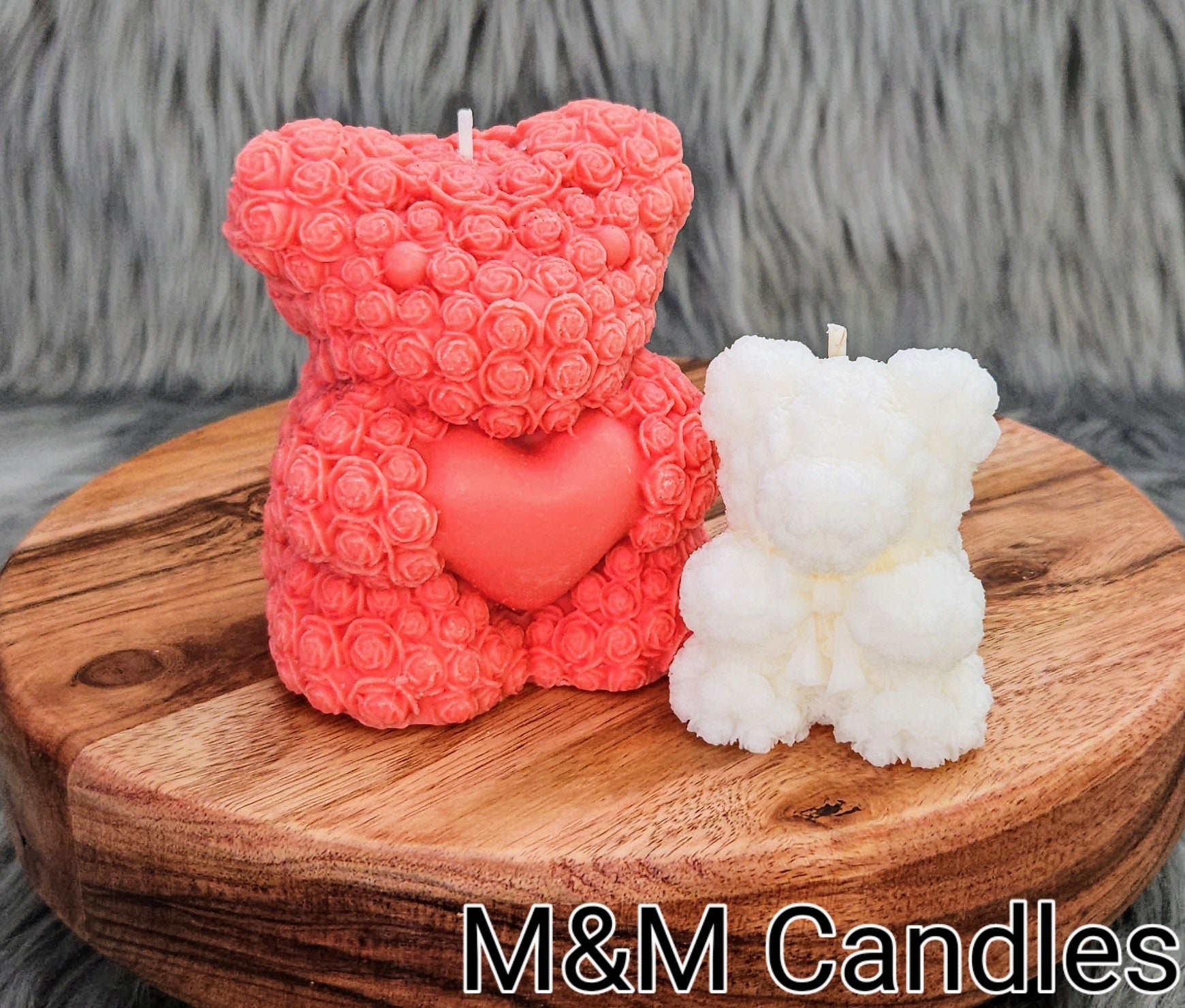 Blossom Bear Duo – Sculpted Rose Candle Set image 0